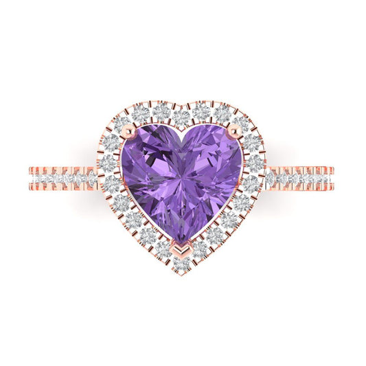 2.285 cttw Simulated Alexandrite Hidden Halo Engagement Ring - Solid Rose Gold (VVS1, Heart Cut,8mm)