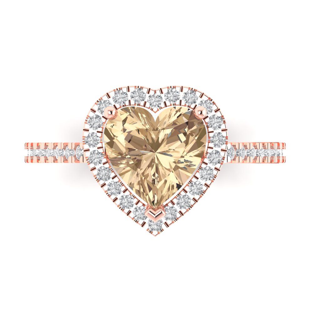2.285 cttw Yellow Moissanite Hidden Halo Engagement Ring - Solid Rose Gold (VVS1, Heart Cut,8mm)