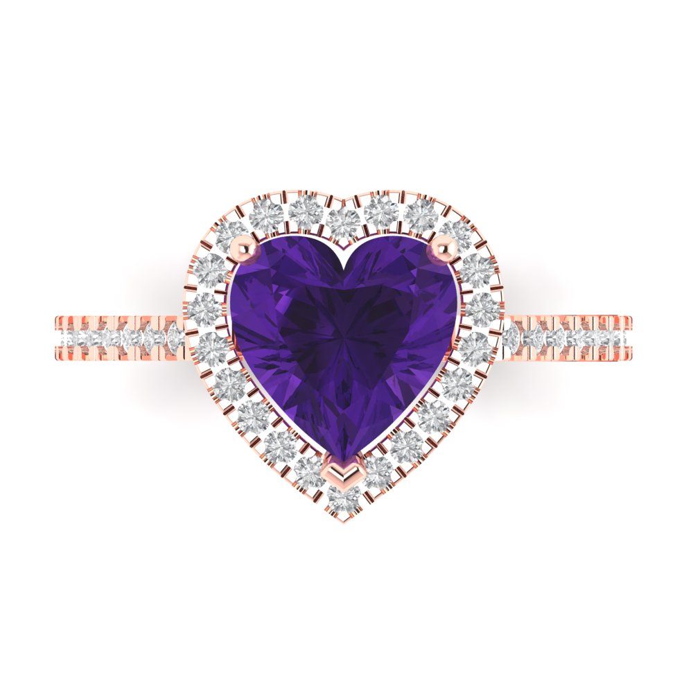 2.285 cttw Natural Amethyst Hidden Halo Engagement Ring - Solid Rose Gold (VVS1, Heart Cut,8mm)