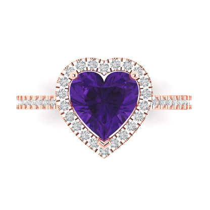 2.285 cttw Natural Amethyst Hidden Halo Engagement Ring - Solid Rose Gold (VVS1, Heart Cut,8mm)
