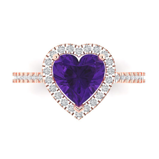 2.285 cttw Natural Amethyst Hidden Halo Engagement Ring - Solid Rose Gold (VVS1, Heart Cut,8mm)