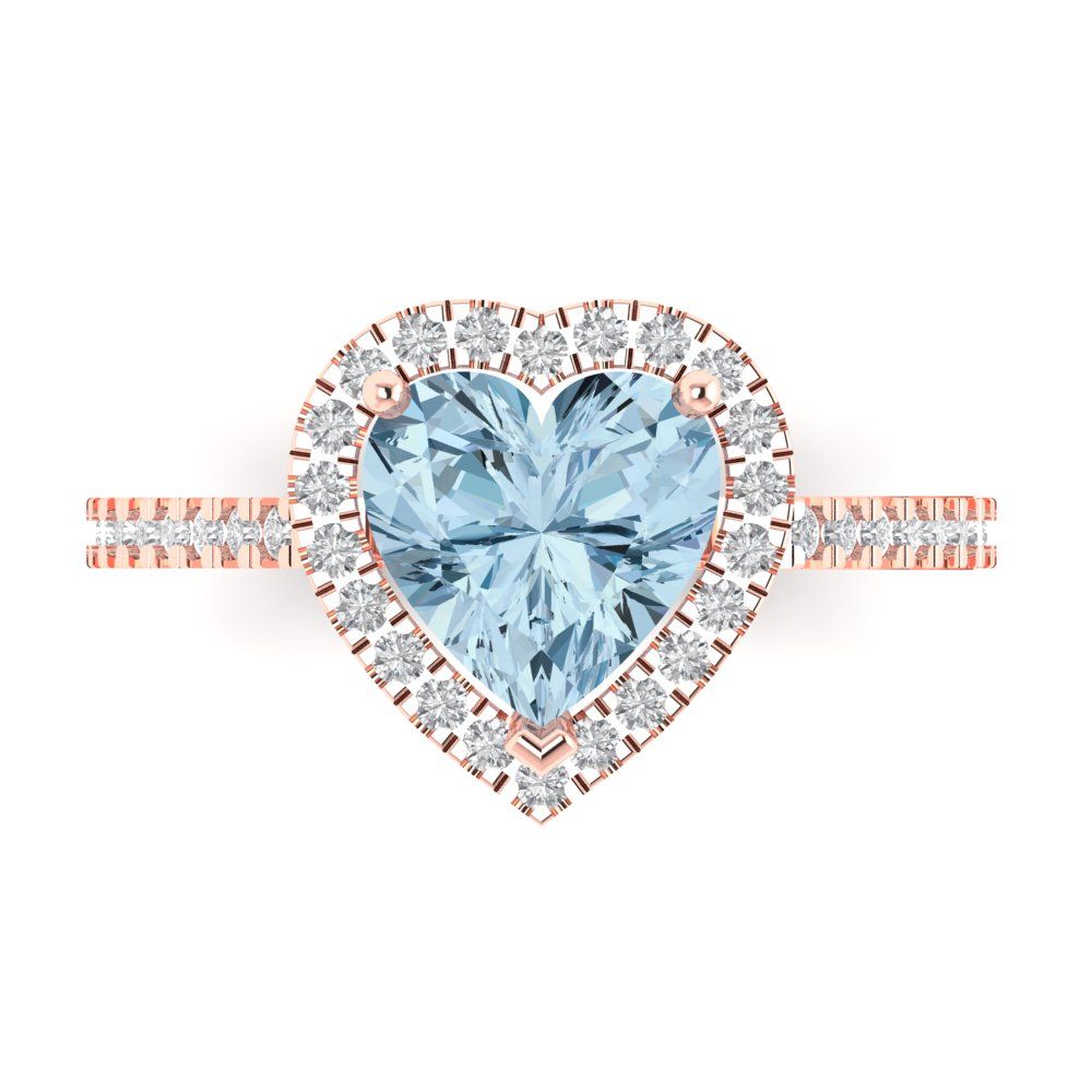 2.285 cttw Zirconia Simulated Blue Diamond Hidden Halo Engagement Ring - Solid Rose Gold (VVS1, Heart Cut,8mm)