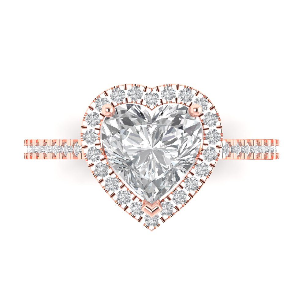 2.285 cttw Zirconia Simulated Diamond Hidden Halo Engagement Ring - Solid Rose Gold (VVS1, Heart Cut,8mm)