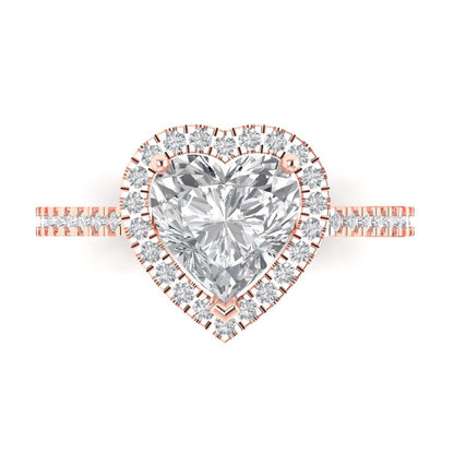 2.285 cttw Zirconia Simulated Diamond Hidden Halo Engagement Ring - Solid Rose Gold (VVS1, Heart Cut,8mm)