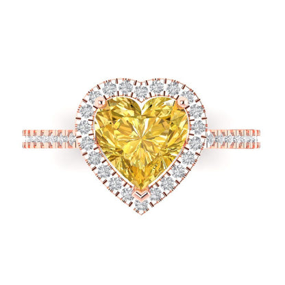 2.285 cttw Zirconia Simulated Yellow Diamond Hidden Halo Engagement Ring - Solid Rose Gold (VVS1, Heart Cut,8mm)