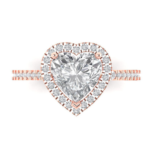 2.285 cttw Moissanite Hidden Halo Engagement Ring - Solid Rose Gold (VVS1, Heart Cut,8mm)