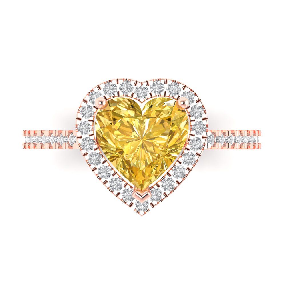 2.285 cttw Natural Citrine Hidden Halo Engagement Ring - Solid Rose Gold (VVS1, Heart Cut,8mm)