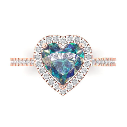 2.285 cttw Blue Moissanite Hidden Halo Engagement Ring - Solid Rose Gold (VVS1, Heart Cut,8mm)