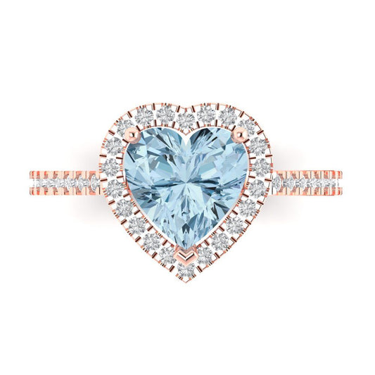 2.285 cttw Natural Aquamarine Hidden Halo Engagement Ring - Solid Rose Gold (VVS1, Heart Cut,8mm)