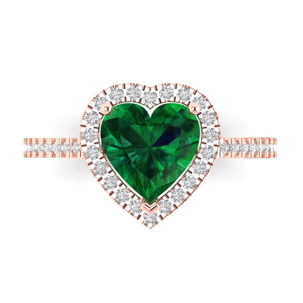 2.285 cttw Simulated Emerald Hidden Halo Engagement Ring - Solid Rose Gold (VVS1, Heart Cut,8mm)