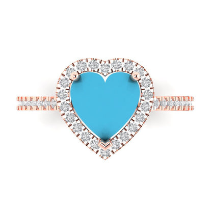 2.285 cttw Simulated Turquoise Hidden Halo Engagement Ring - Solid Rose Gold (VVS1, Heart Cut,8mm)