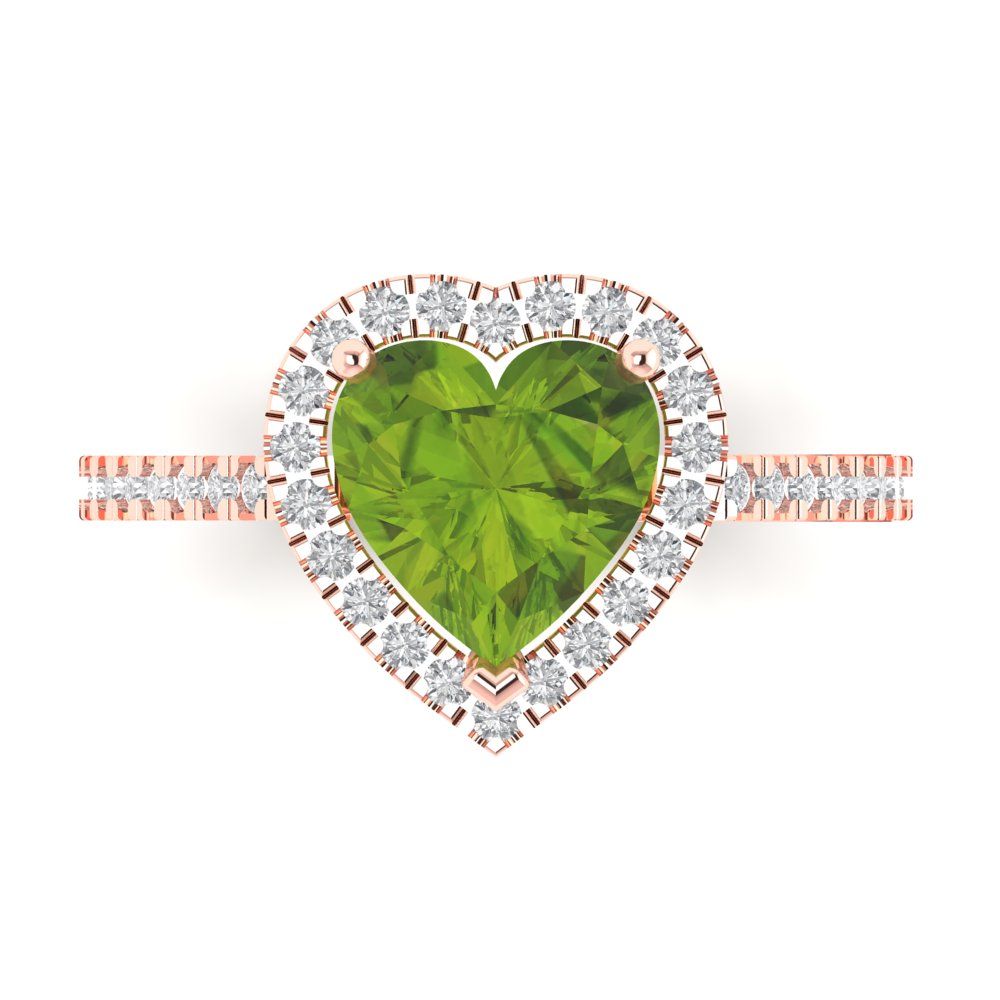 2.285 cttw Natural Peridot Hidden Halo Engagement Ring - Solid Rose Gold (VVS1, Heart Cut,8mm)