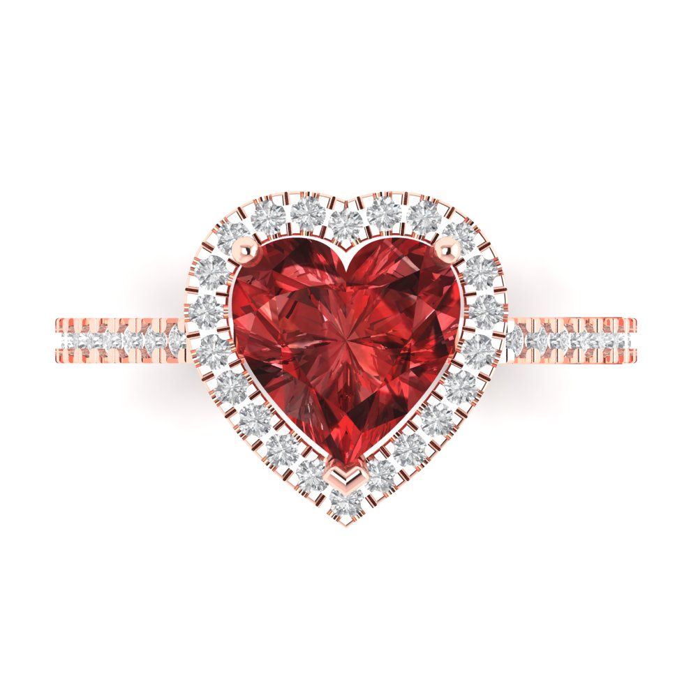 2.285 cttw Natural Garnet Hidden Halo Engagement Ring - Solid Rose Gold (VVS1, Heart Cut,8mm)