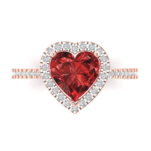 2.285 cttw Natural Garnet Hidden Halo Engagement Ring - Solid Rose Gold (VVS1, Heart Cut,8mm)