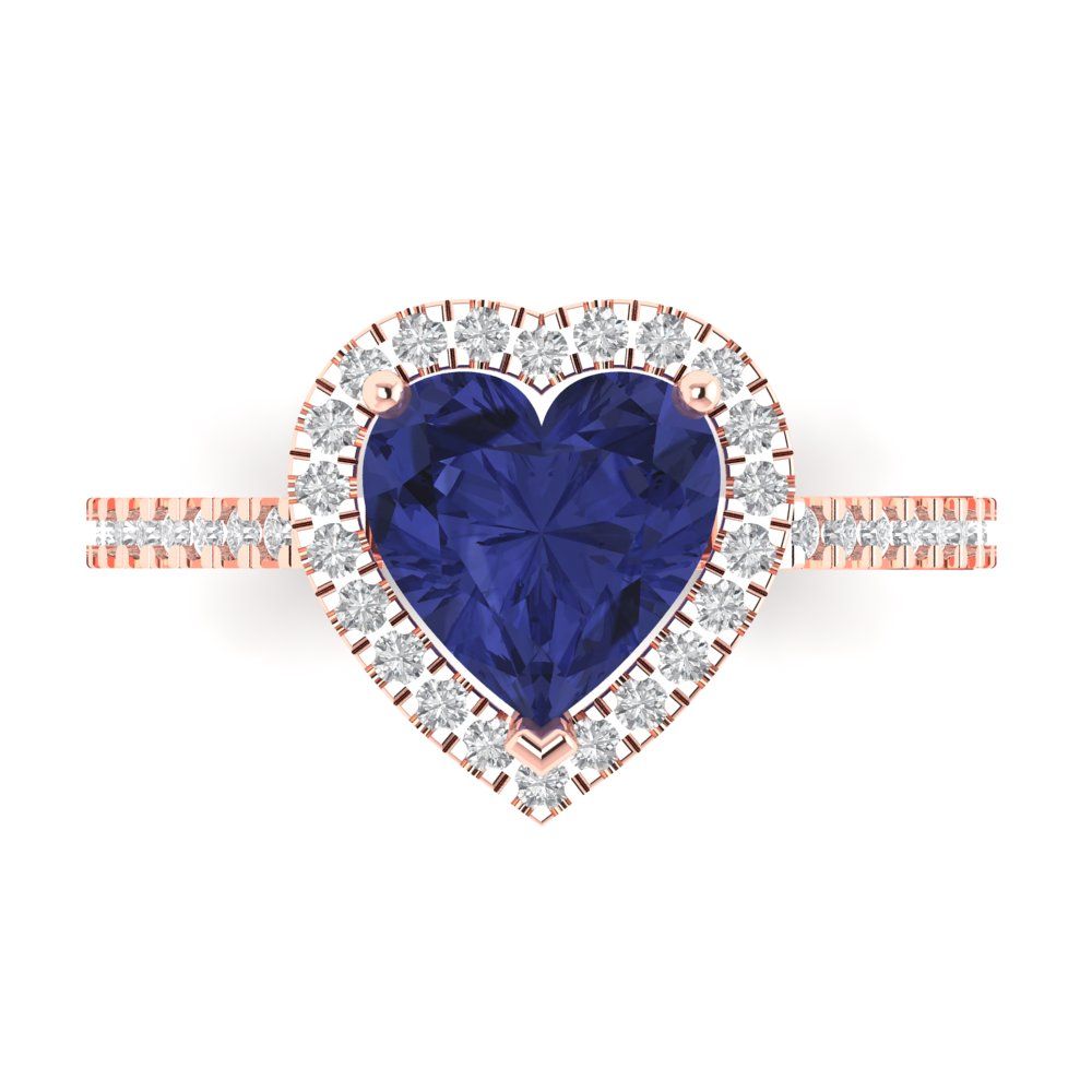 2.285 cttw Simulated Tanzanite Hidden Halo Engagement Ring - Solid Rose Gold (VVS1, Heart Cut,8mm)