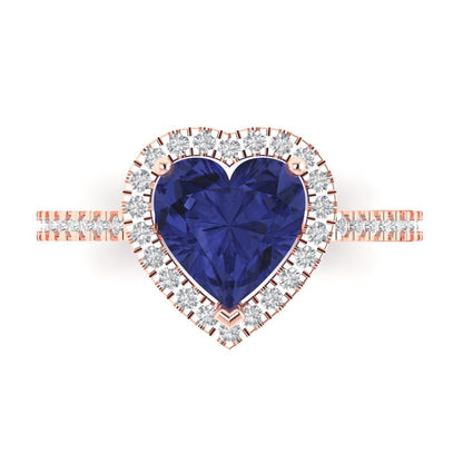 2.285 cttw Simulated Tanzanite Hidden Halo Engagement Ring - Solid Rose Gold (VVS1, Heart Cut,8mm)