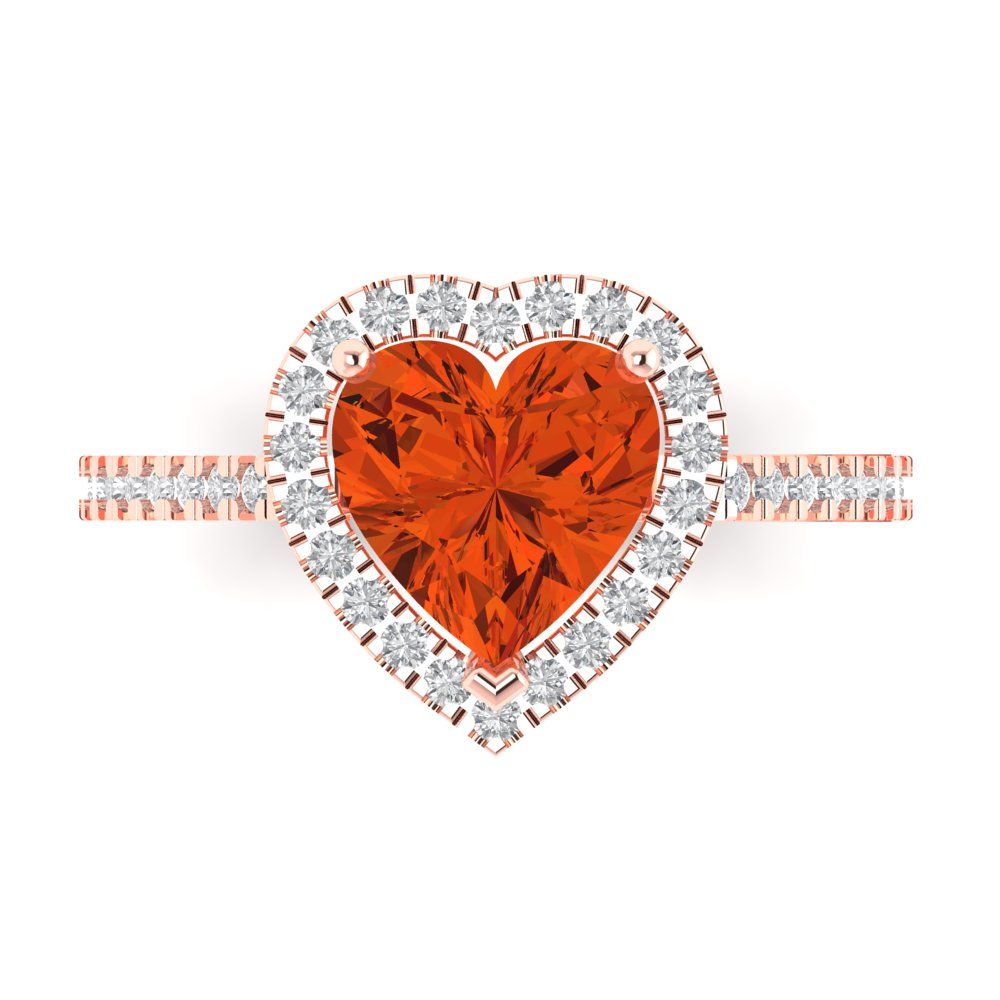 2.285 cttw Zirconia Simulated Red Diamond Hidden Halo Engagement Ring - Solid Rose Gold (VVS1, Heart Cut,8mm)