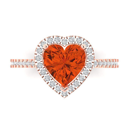 2.285 cttw Zirconia Simulated Red Diamond Hidden Halo Engagement Ring - Solid Rose Gold (VVS1, Heart Cut,8mm)