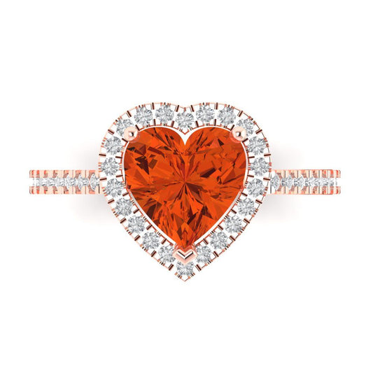 2.285 cttw Zirconia Simulated Red Diamond Hidden Halo Engagement Ring - Solid Rose Gold (VVS1, Heart Cut,8mm)