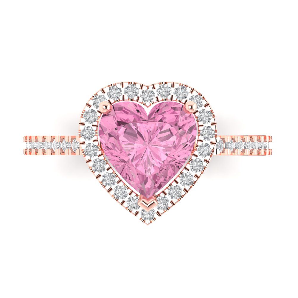 2.285 cttw Zirconia Simulated Pink Diamond Hidden Halo Engagement Ring - Solid Rose Gold (VVS1, Heart Cut,8mm)