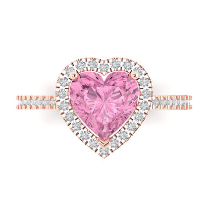 2.285 cttw Zirconia Simulated Pink Diamond Hidden Halo Engagement Ring - Solid Rose Gold (VVS1, Heart Cut,8mm)