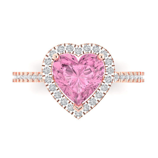 2.285 cttw Zirconia Simulated Pink Diamond Hidden Halo Engagement Ring - Solid Rose Gold (VVS1, Heart Cut,8mm)