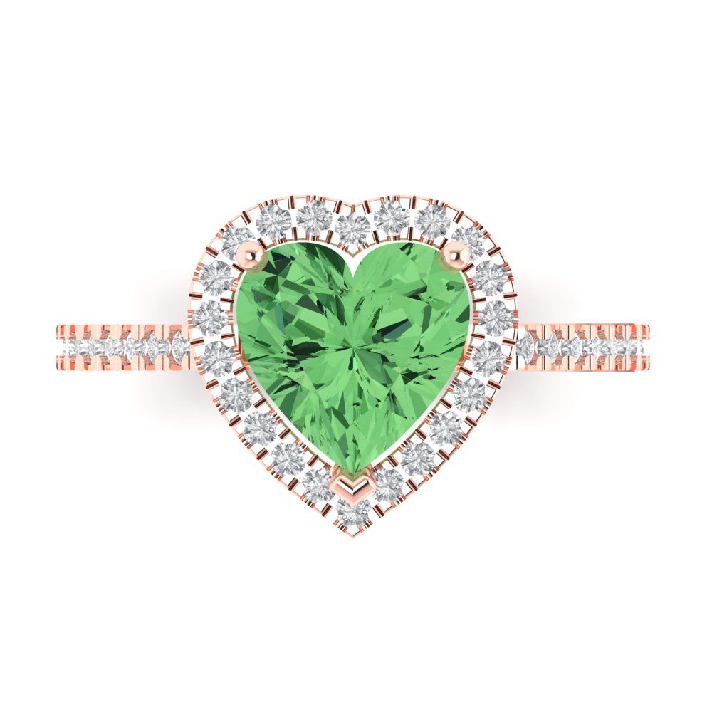 2.285 cttw Zirconia Simulated Green Diamond Hidden Halo Engagement Ring - Solid Rose Gold (VVS1, Heart Cut,8mm)