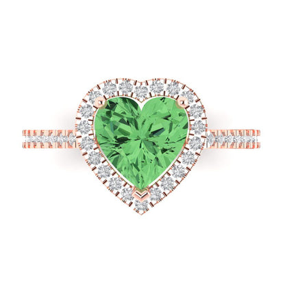 2.285 cttw Zirconia Simulated Green Diamond Hidden Halo Engagement Ring - Solid Rose Gold (VVS1, Heart Cut,8mm)