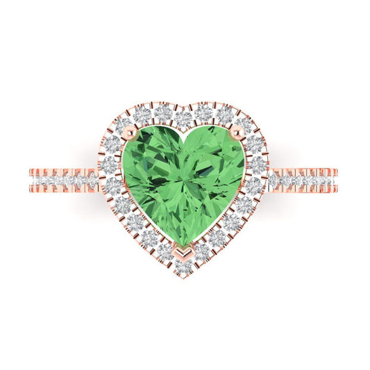 2.285 cttw Zirconia Simulated Green Diamond Hidden Halo Engagement Ring - Solid Rose Gold (VVS1, Heart Cut,8mm)