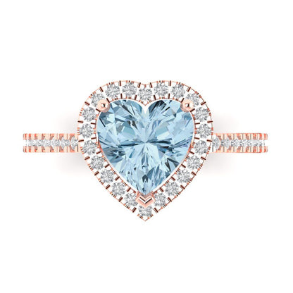 2.285 cttw Natural Swiss Blue Topaz Hidden Halo Engagement Ring - Solid Rose Gold (VVS1, Heart Cut,8mm)