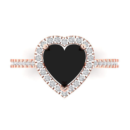 2.285 cttw Natural Onyx Hidden Halo Engagement Ring - Solid Gold (Heart Cut,8mm)