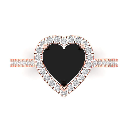 2.285 cttw Natural Onyx Hidden Halo Engagement Ring - Solid Rose Gold (VVS1, Heart Cut,8mm)