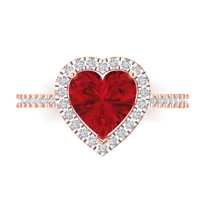 2.285 cttw Simulated Pink Tourmaline Hidden Halo Engagement Ring - Solid Rose Gold (VVS1, Heart Cut,8mm)