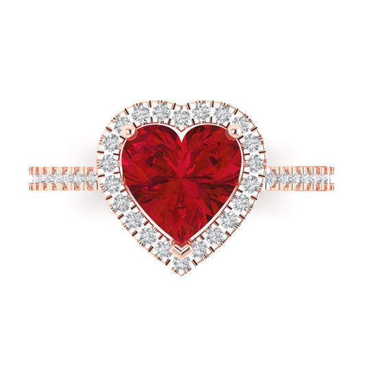2.285 cttw Simulated Pink Tourmaline Hidden Halo Engagement Ring - Solid Rose Gold (VVS1, Heart Cut,8mm)