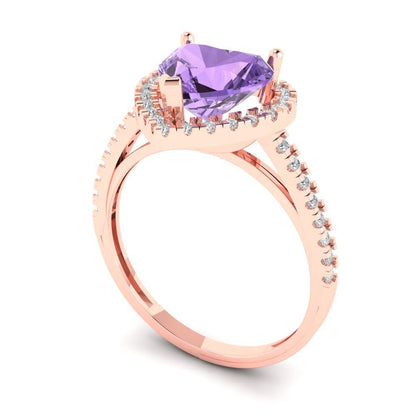 2.285 cttw Simulated Alexandrite Hidden Halo Engagement Ring - Solid Rose Gold (VVS1, Heart Cut,8mm)