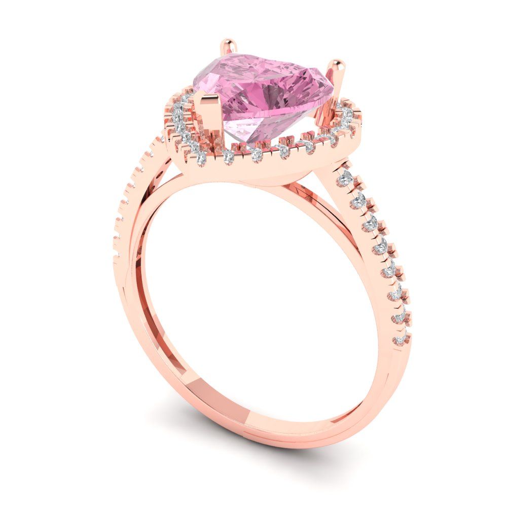 2.285 cttw Zirconia Simulated Pink Diamond Hidden Halo Engagement Ring - Solid Rose Gold (VVS1, Heart Cut,8mm)