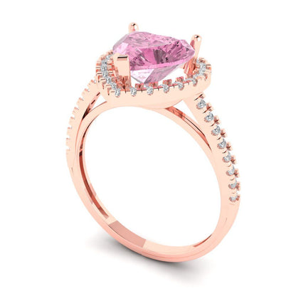 2.285 cttw Zirconia Simulated Pink Diamond Hidden Halo Engagement Ring - Solid Rose Gold (VVS1, Heart Cut,8mm)