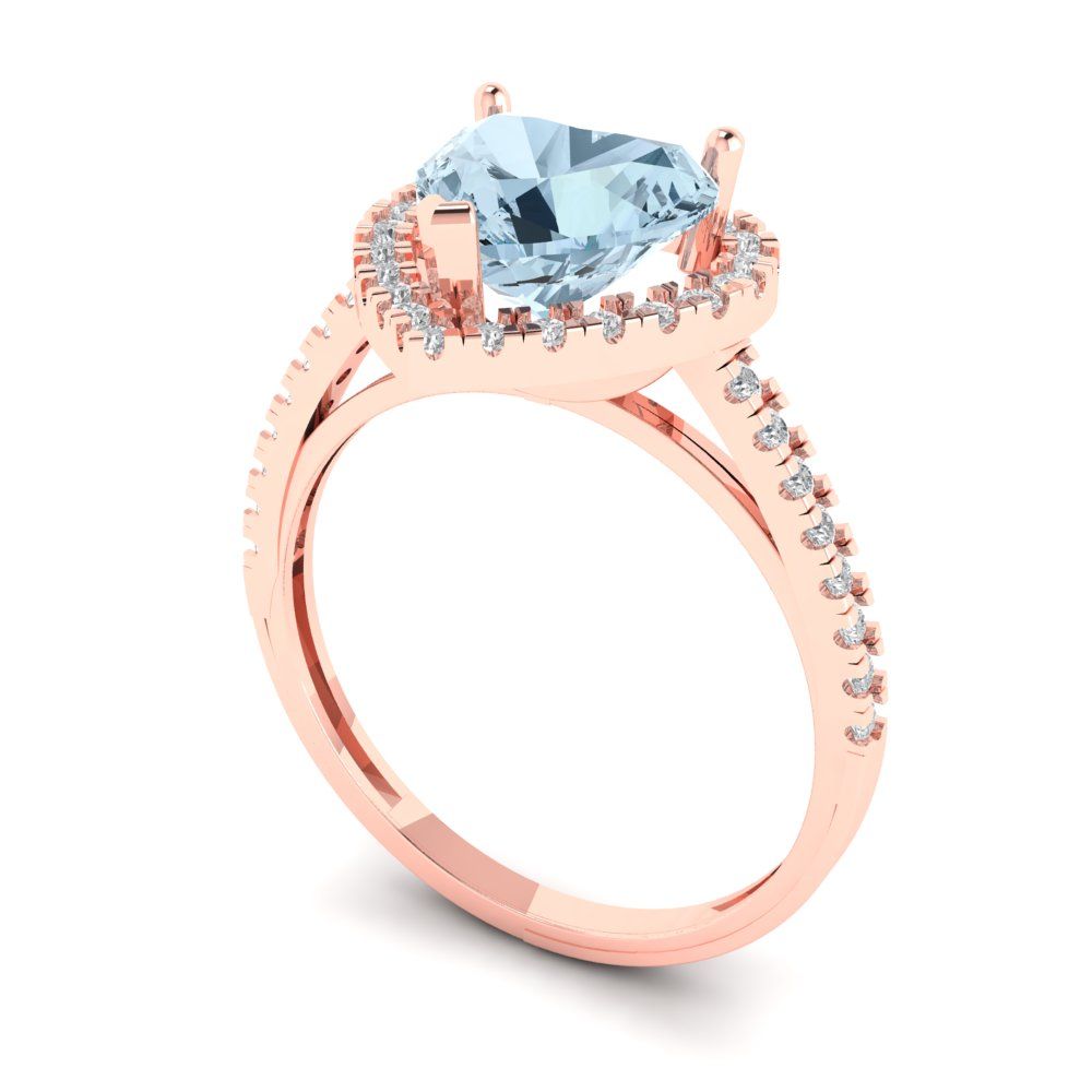 2.285 cttw Natural Swiss Blue Topaz Hidden Halo Engagement Ring - Solid Rose Gold (VVS1, Heart Cut,8mm)