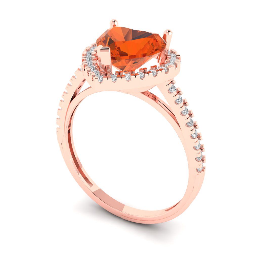 2.285 cttw Zirconia Simulated Red Diamond Hidden Halo Engagement Ring - Solid Rose Gold (VVS1, Heart Cut,8mm)