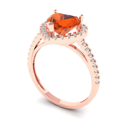 2.285 cttw Zirconia Simulated Red Diamond Hidden Halo Engagement Ring - Solid Rose Gold (VVS1, Heart Cut,8mm)