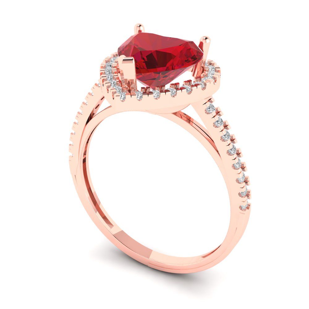 2.285 cttw Simulated Ruby Hidden Halo Engagement Ring - Solid Gold (Heart Cut,8mm)