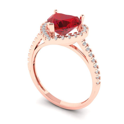 2.285 cttw Simulated Ruby Hidden Halo Engagement Ring - Solid Gold (Heart Cut,8mm)