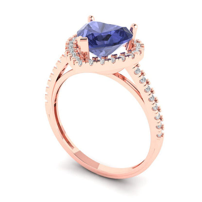 2.285 cttw Simulated Tanzanite Hidden Halo Engagement Ring - Solid Rose Gold (VVS1, Heart Cut,8mm)