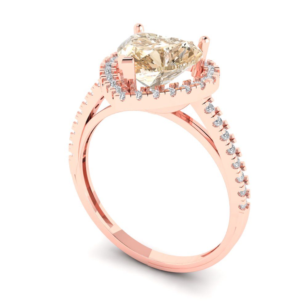2.285 cttw Natural Morganite Hidden Halo Engagement Ring - Solid Rose Gold (VVS1, Heart Cut,8mm)