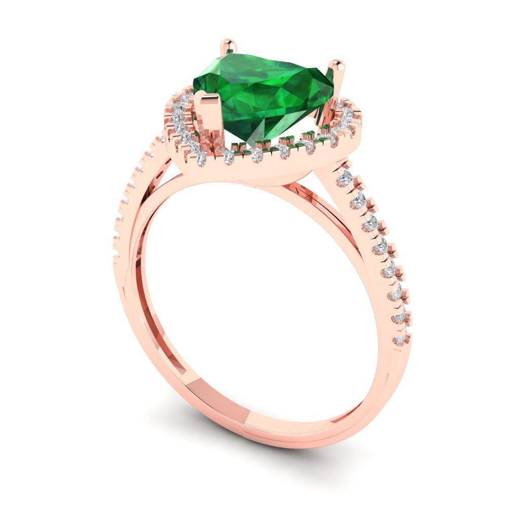 2.285 cttw Simulated Emerald Hidden Halo Engagement Ring - Solid Rose Gold (VVS1, Heart Cut,8mm)