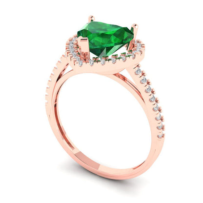 2.285 cttw Simulated Emerald Hidden Halo Engagement Ring - Solid Rose Gold (VVS1, Heart Cut,8mm)