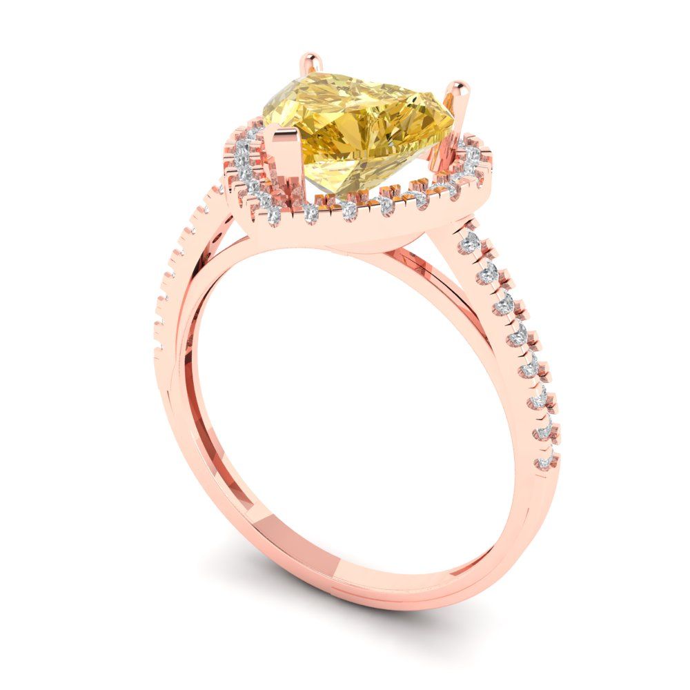 2.285 cttw Yellow Moissanite Hidden Halo Engagement Ring - Solid Rose Gold (VVS1, Heart Cut,8mm)