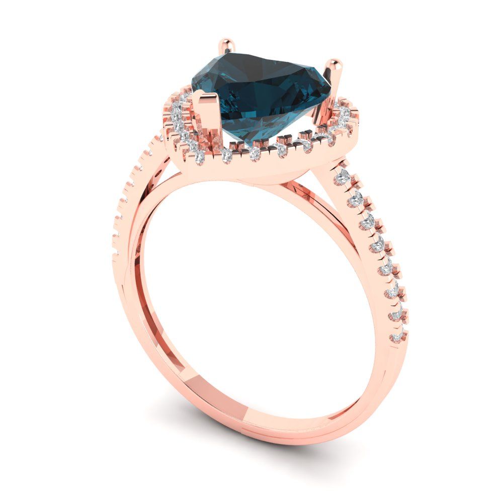 2.285 cttw Natural London Blue Topaz Hidden Halo Engagement Ring - Solid Rose Gold (VVS1, Heart Cut,8mm)