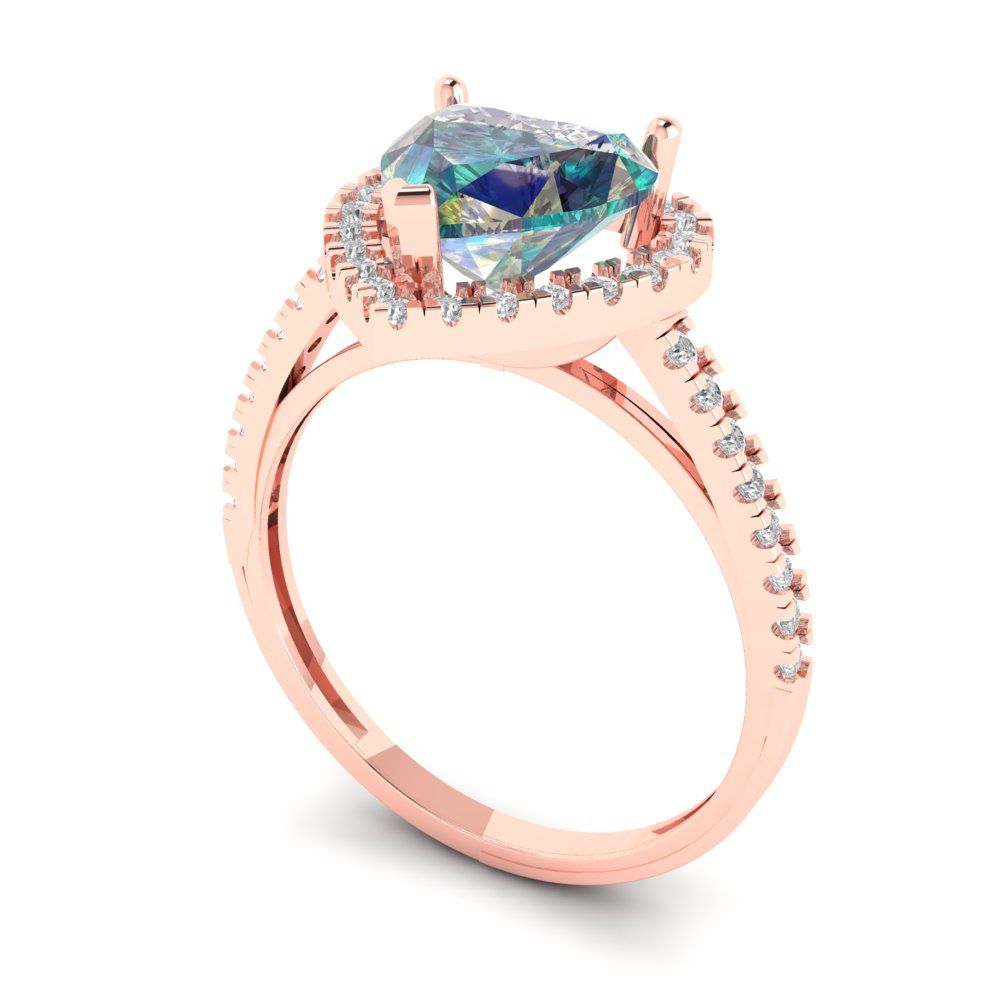2.285 cttw Blue Moissanite Hidden Halo Engagement Ring - Solid Rose Gold (VVS1, Heart Cut,8mm)