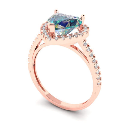 2.285 cttw Blue Moissanite Hidden Halo Engagement Ring - Solid Rose Gold (VVS1, Heart Cut,8mm)